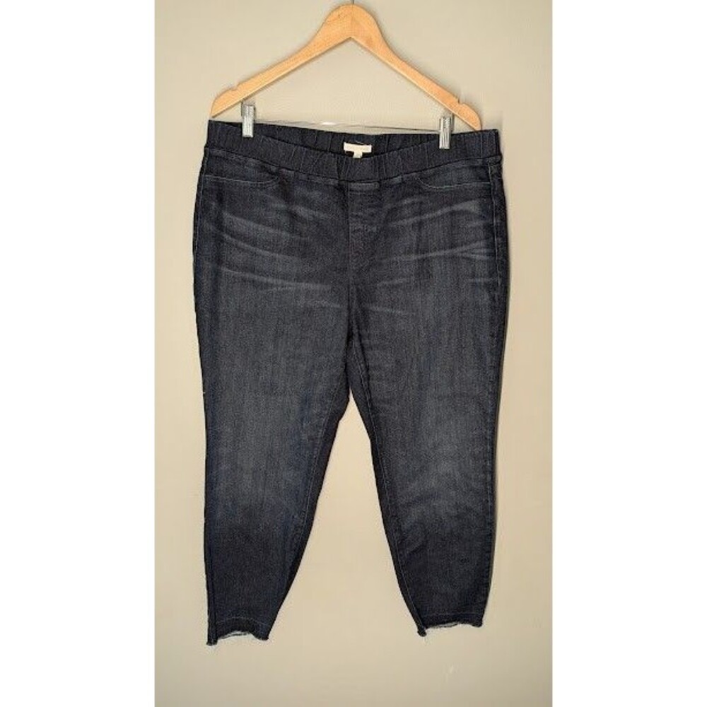Eileen Fisher Pull on Ankle Jeans Frayed Hem Size XL Organic Cotton Blend Chic